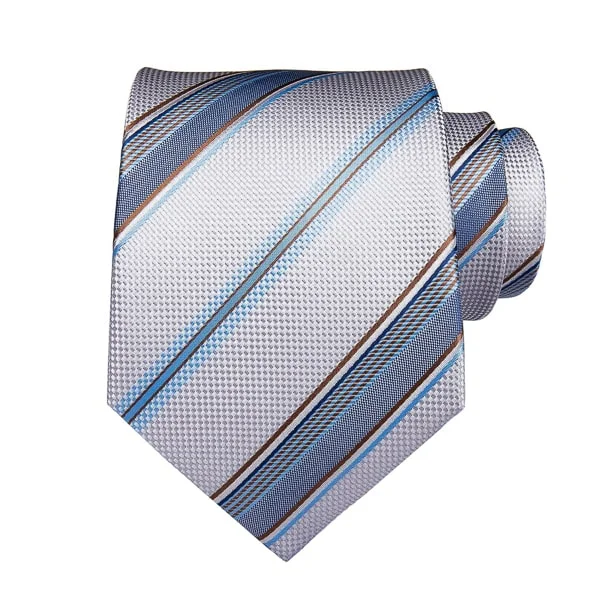 silk ties for professional events-Classy Men Light Blue Metallic Striped Silk Tie