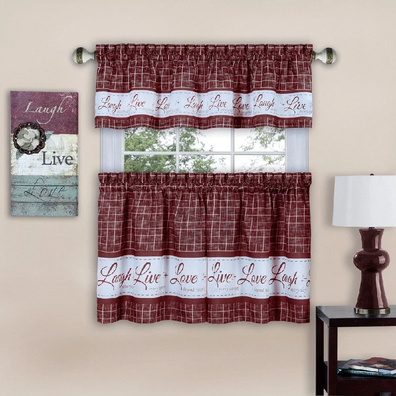 silk necktie combinations for office-Live, Love, Laugh Window Curtain Tier Pair and Valance Set