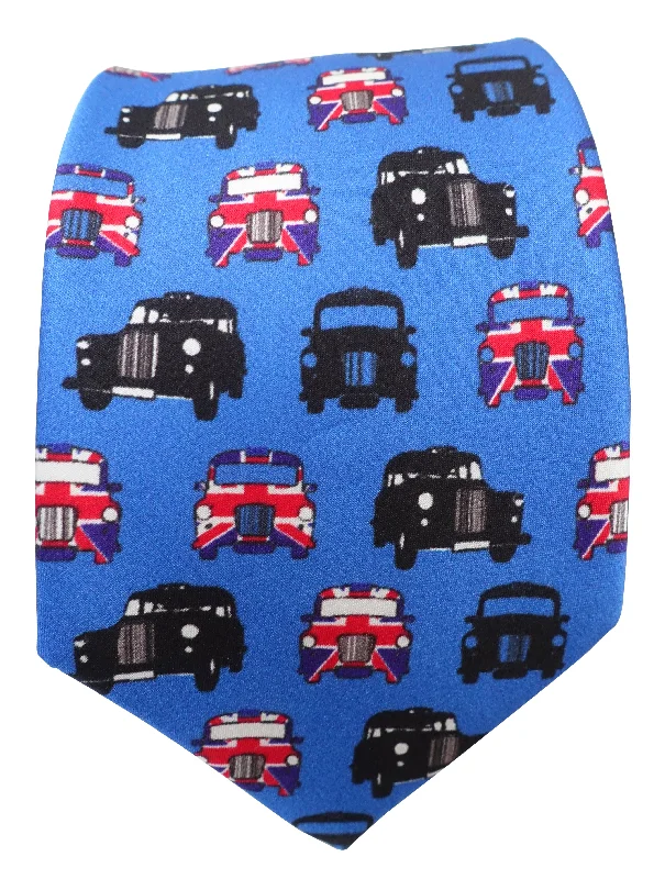 men's silk bow ties for formal events-London Taxi Print Blue Silk Tie