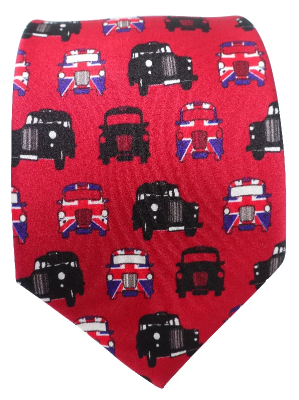 premium silk wedding tie sets-London Taxi Print Red Silk Tie