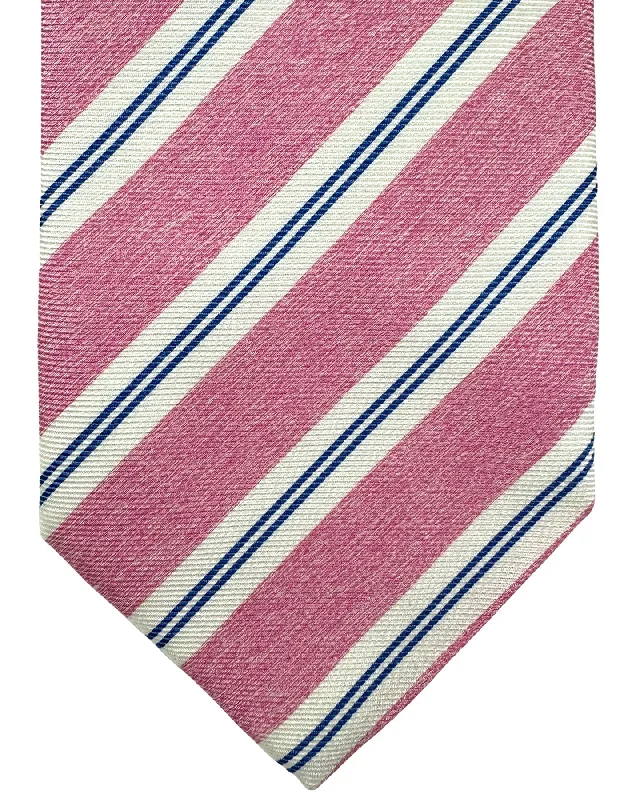 modern silk bow ties for men-Luigi Borrelli Silk Tie Pink Royal Blue Stripes SALE