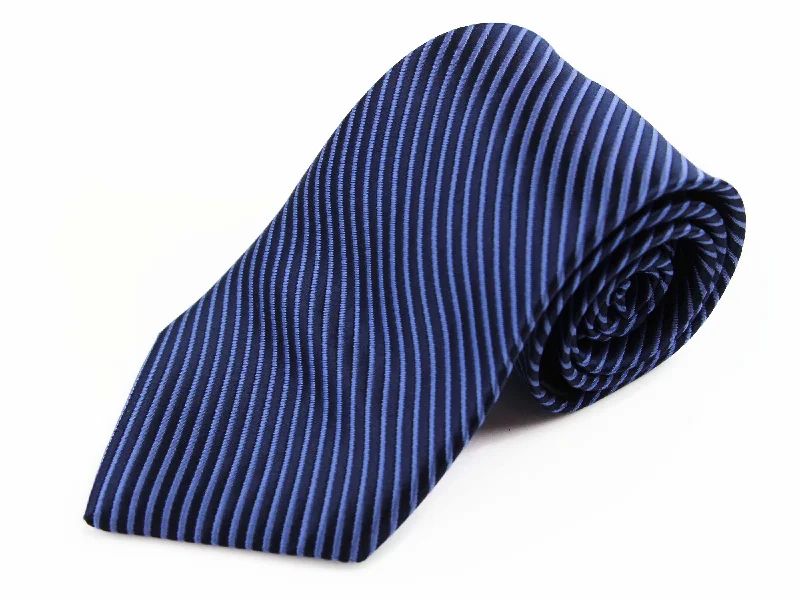 luxury men's necktie designs for weddings-Mens Black & Navy Striped 8cm Patterned Neck Tie