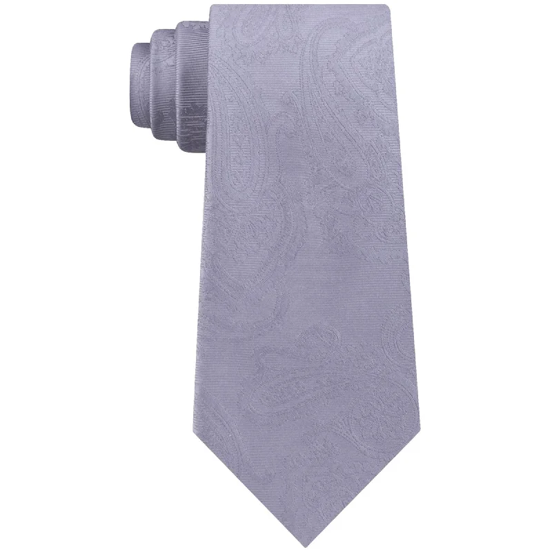 silk necktie combinations for casual wear-Michael Kors Mens Twill Paisley Self-tied Necktie, Grey, One Size - One Size