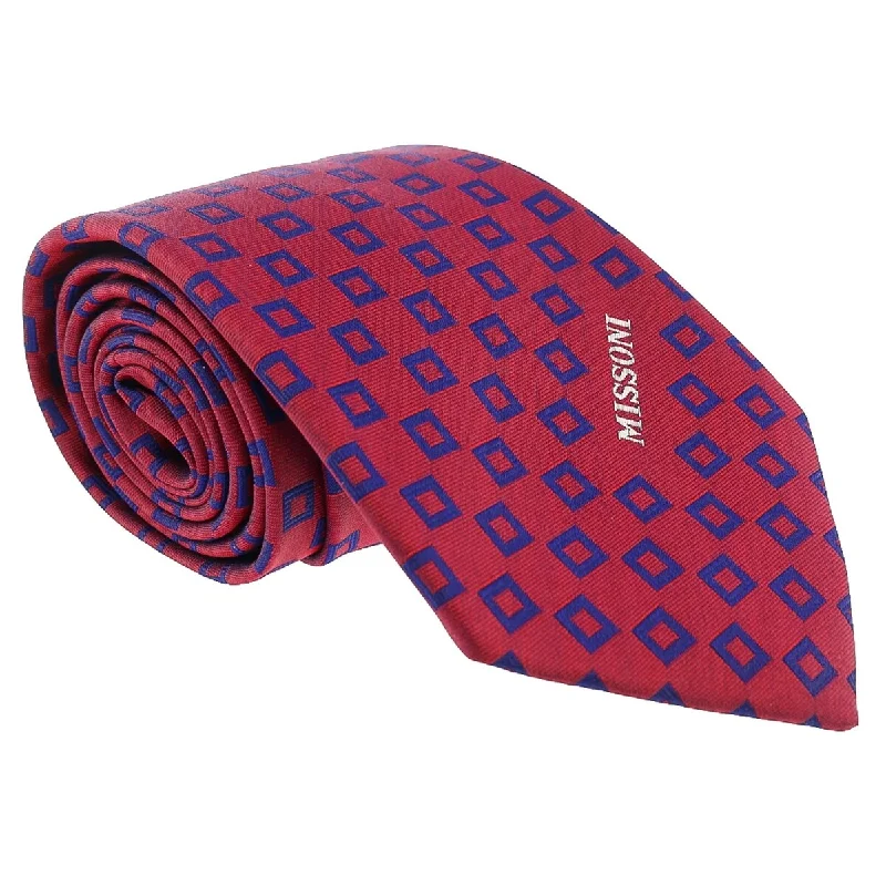 modern necktie colors for men-Missoni Square Red/Blue Woven 100% Silk Tie for mens