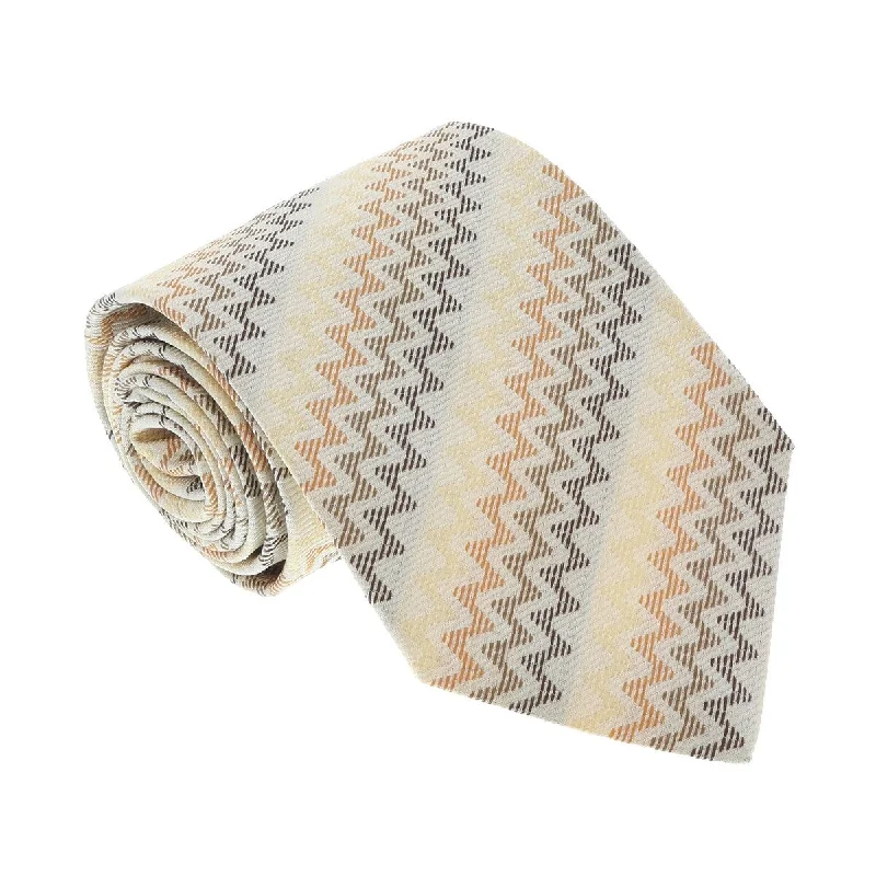 sleek silk ties for business wear-Missoni U3522 Cream/Brown Chevron 100% Silk Tie for mens