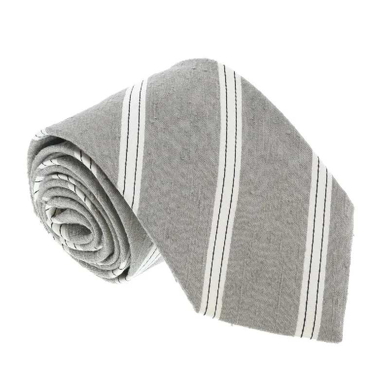 silk necktie patterns for office attire-Missoni U4221 Gray/Cream Regimental 100% Silk Tie for mens