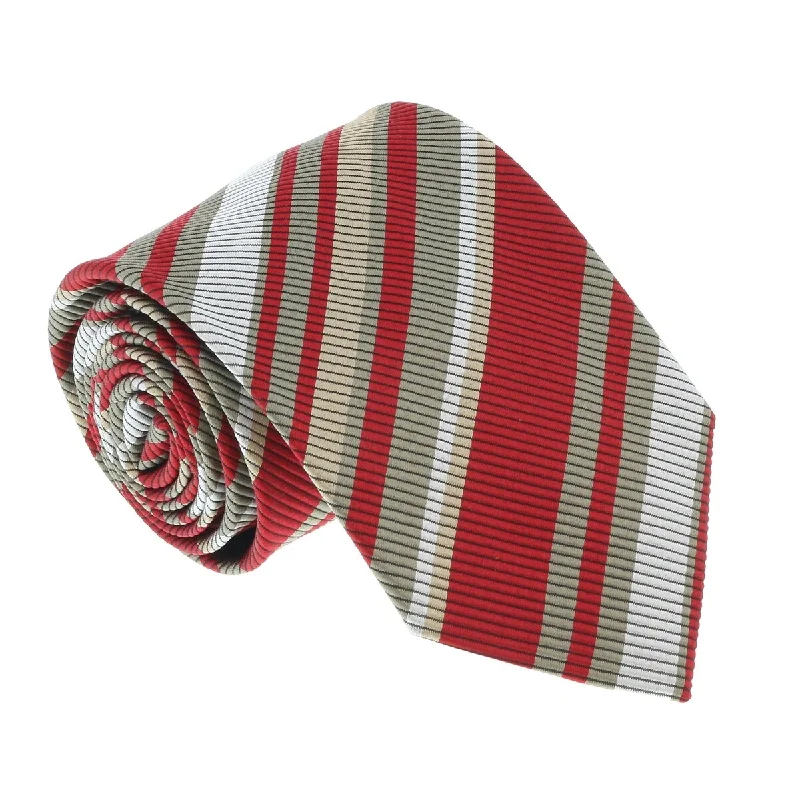 formal silk necktie sets for office wear-Missoni U4233 Red/Khaki Regimental 100% Silk Tie for mens