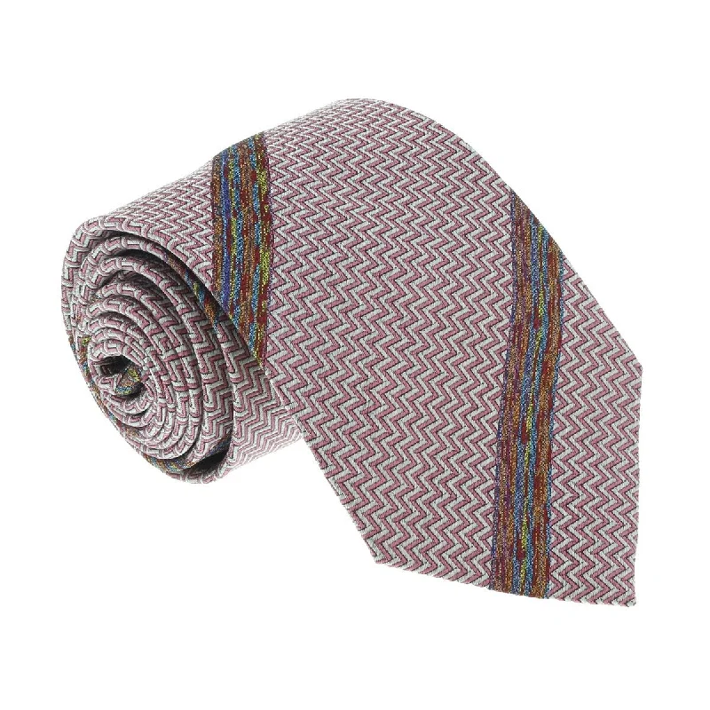 luxury silk wedding tie collections-Missoni U4317 Pink/Silver Chevron 100% Silk Tie for mens