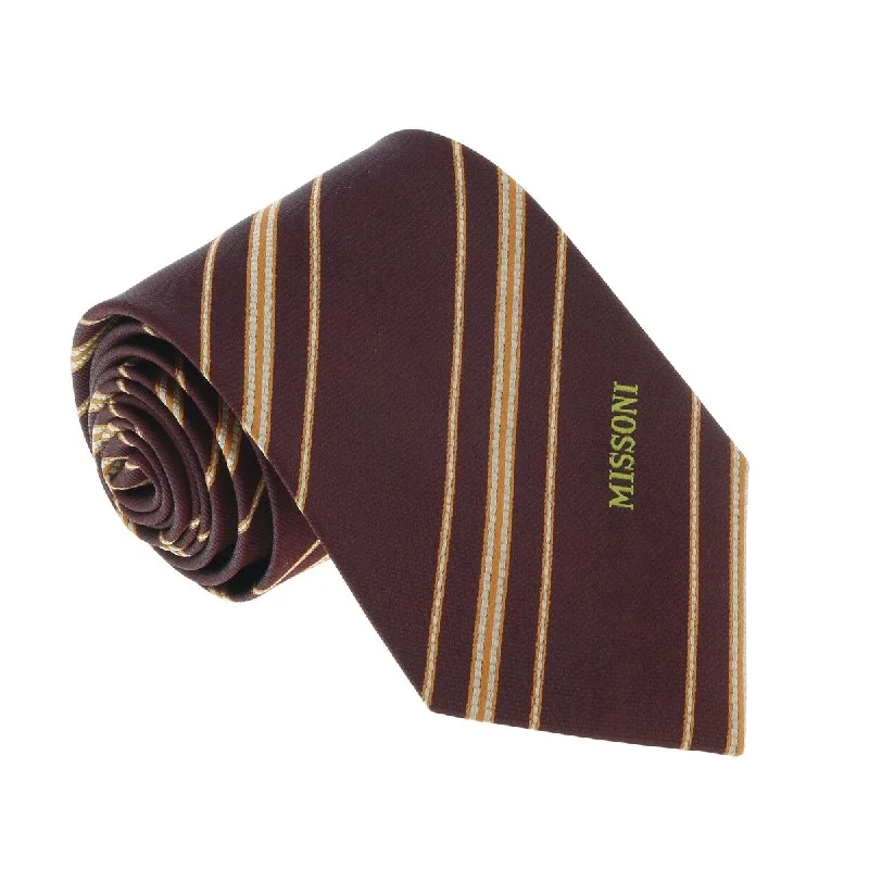 silk wedding necktie combinations-Missoni U5026 Brown/Orange Regimental 100% Silk Tie for mens