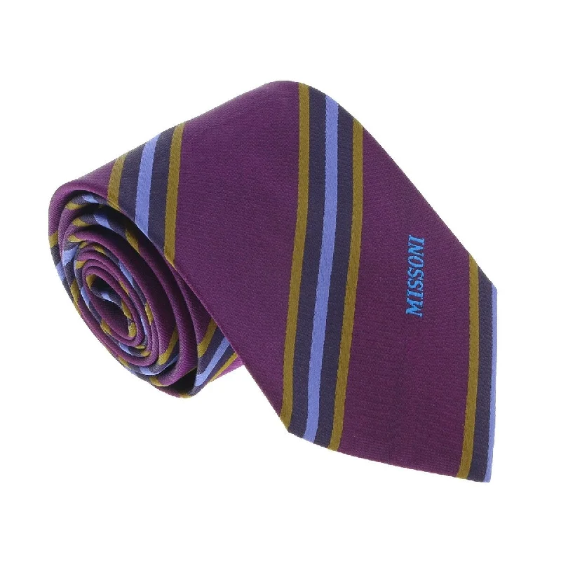 trendy silk wedding tie combinations-Missoni U5029 Purple/Gold Regimental 100% Silk Tie for mens