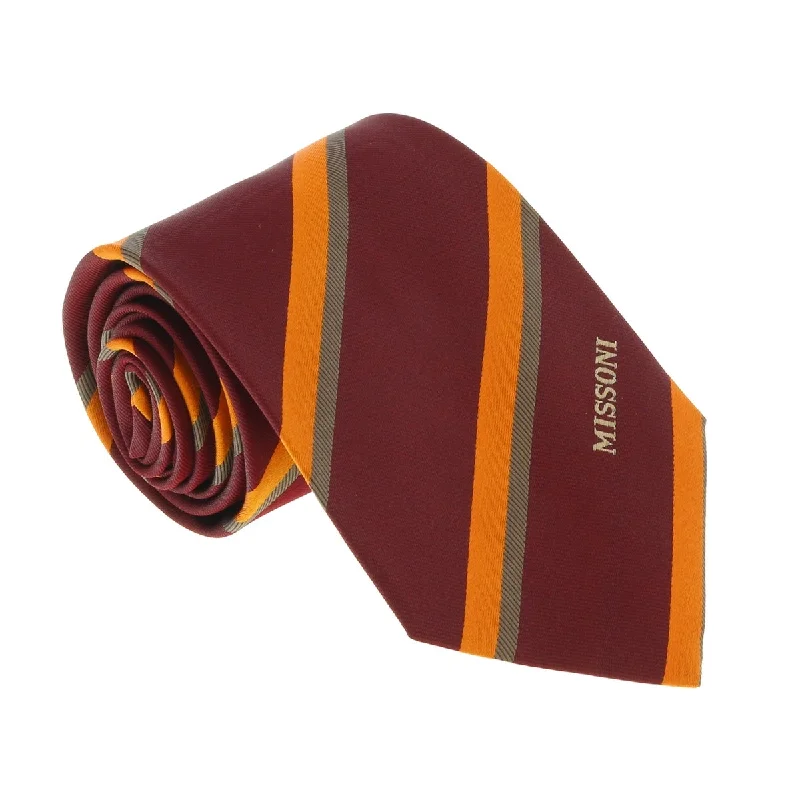 vibrant necktie designs for formal events-Missoni U5035 Burgundy/Orange Regimental 100% Silk Tie for mens