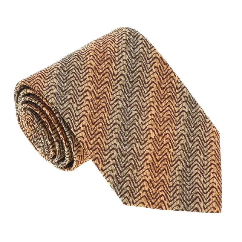 silk ties for men’s professional wear-Missoni U5297 Brown/Gold Sharkskin 100% Silk Tie for mens