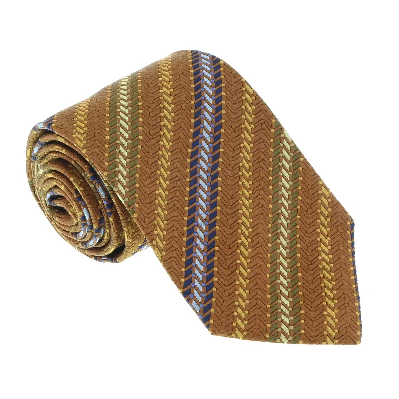 elegant silk necktie sets for weddings-Missoni U5301 Brown/Gold Sharkskin 100% Silk Tie for mens