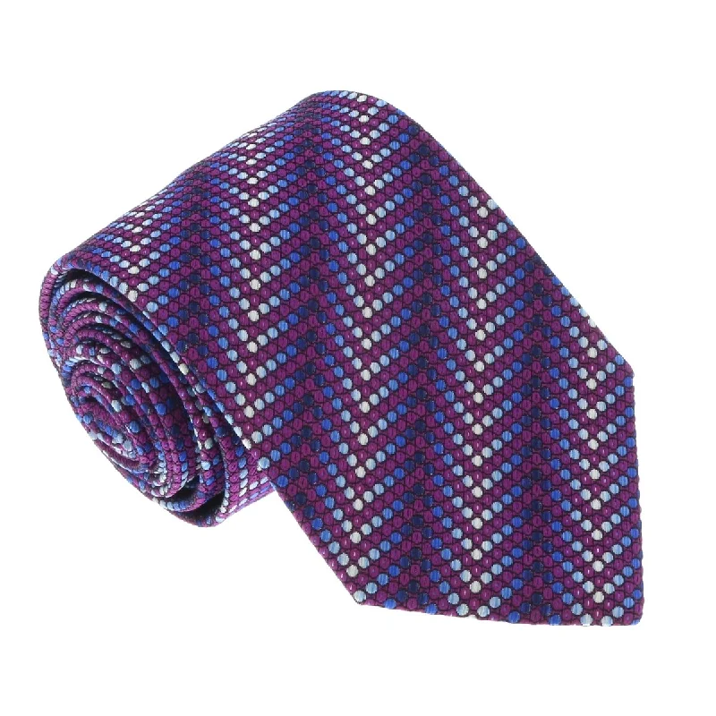 luxury silk necktie sets for weddings-Missoni U5304 Purple/Silver Chevron 100% Silk Tie for mens