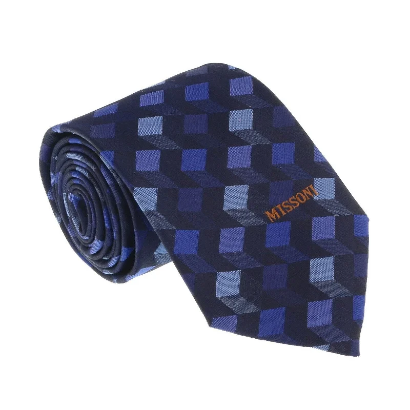 stylish wedding tie sets for men-Missoni U5562 Navy/Silver Graphic 100% Silk Tie for mens