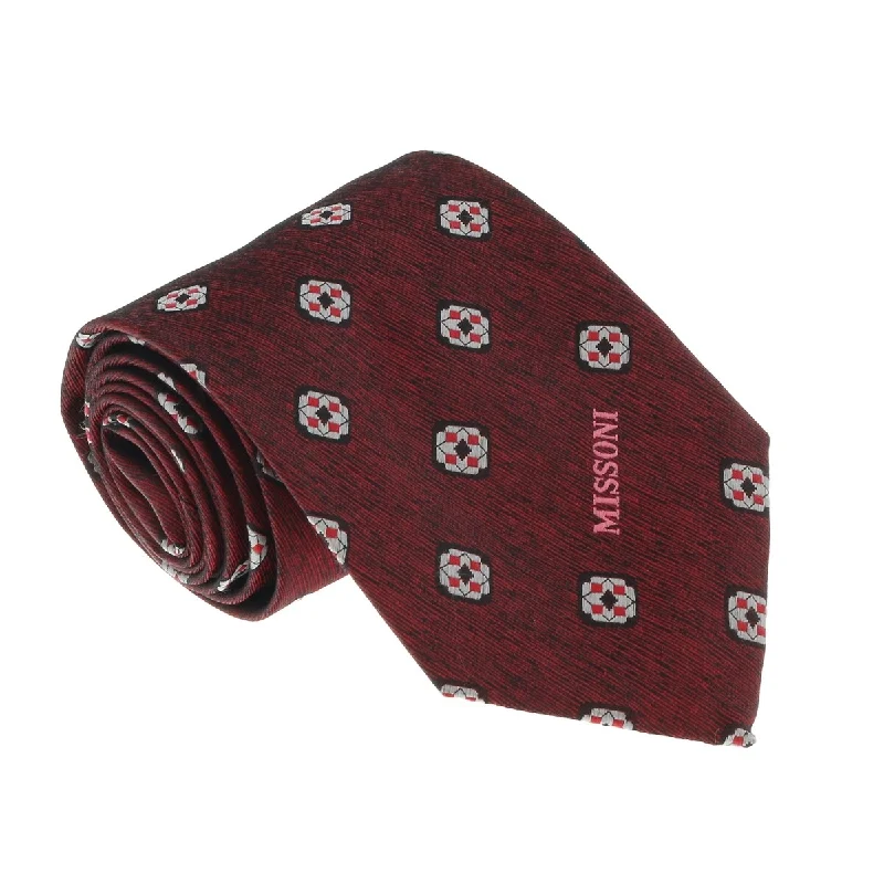 stylish necktie combinations for men-Missoni U5576 Red/Silver Geometric 100% Silk Tie for mens