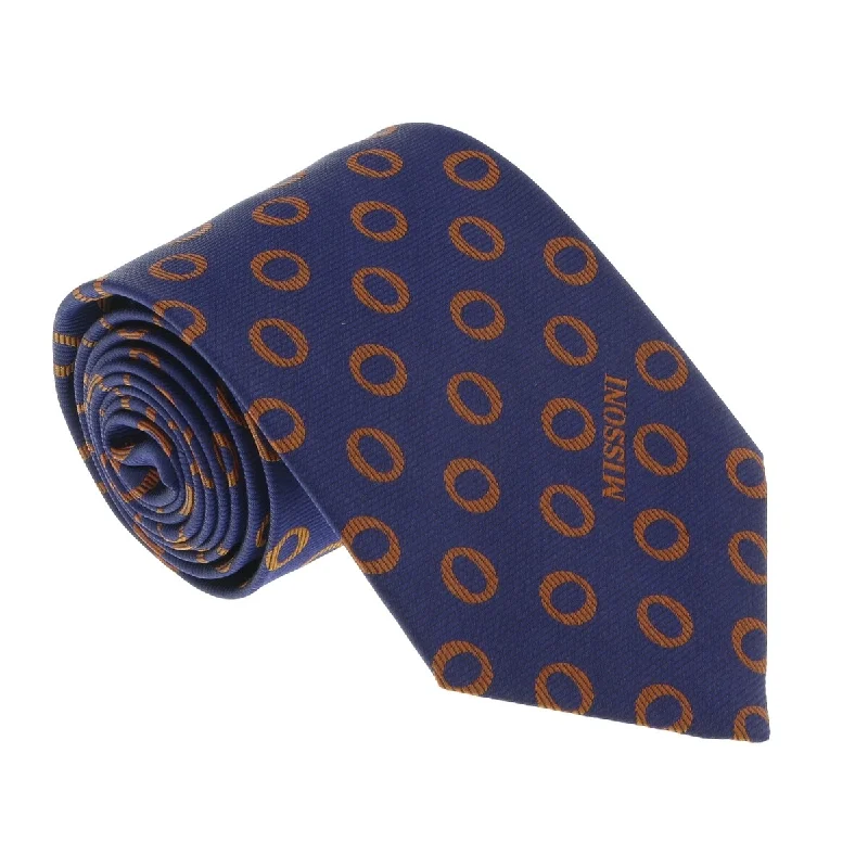 designer silk necktie packs-Missoni U5637 Navy/Gold Geometric 100% Silk Tie for mens