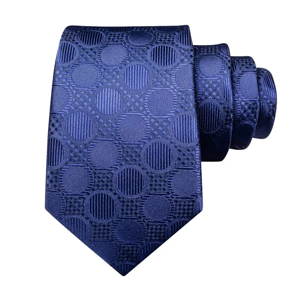 business casual silk ties for men-Classy Men Navy Blue Circle Silk Tie