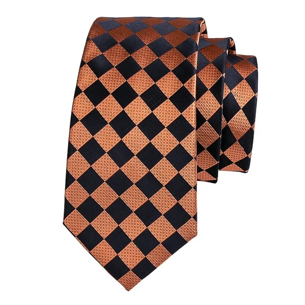 men's slim neckties for formal wear-Classy Men Orange Black Diamond Silk Tie