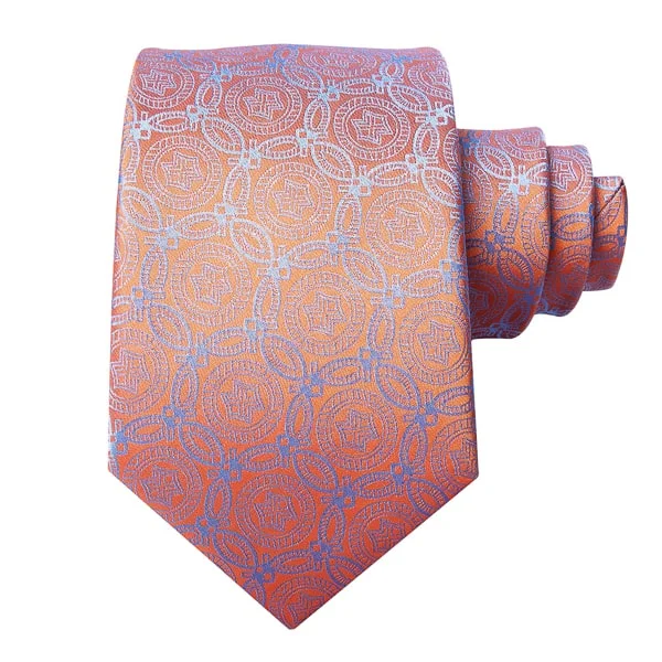 stylish necktie packs for men’s office wear-Classy Men Orange Blue Circles Silk Tie