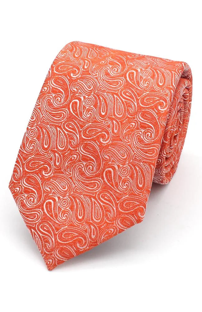 affordable silk necktie designs for men-Orange Paisley Tie and Hankie