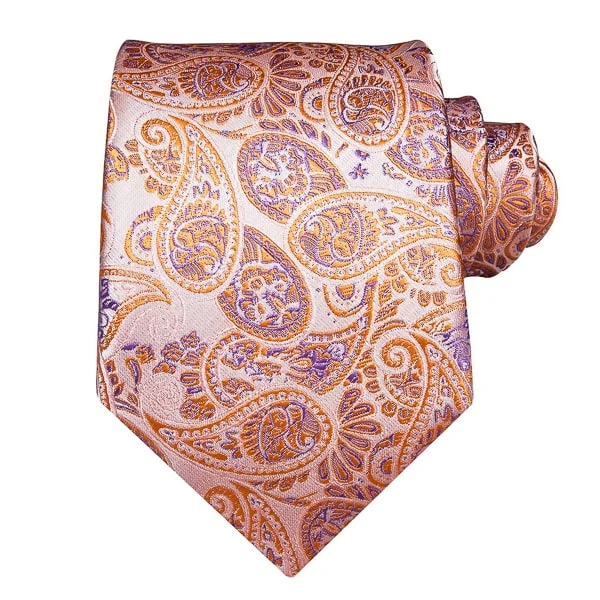 silk ties for business events-Classy Men Orange Purple Paisley Silk Tie