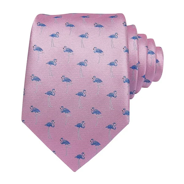 stylish wedding necktie combinations-Classy Men Pink Flamingo Novelty Silk Tie