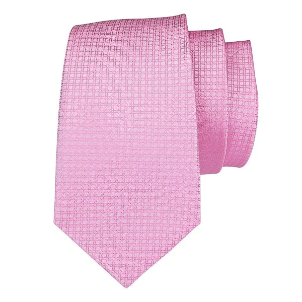 elegant silk necktie options for office events-Classy Men Pink Plaid Luxury Silk Tie