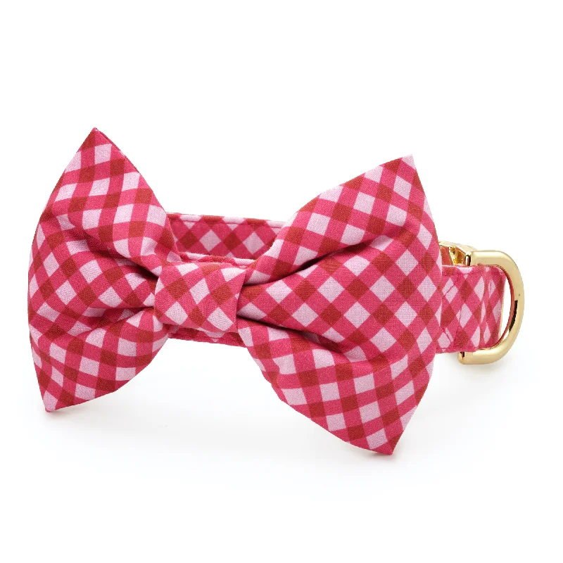 premium men's wedding necktie sets-Raspberry Gingham Bow Tie Collar