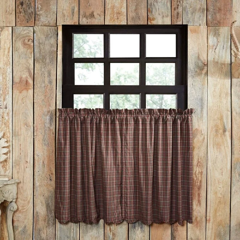 high-quality business ties for men-Red Rustic Kitchen Curtains VHC Canavar Ridge Tier Pair Rod Pocket Cotton Plaid