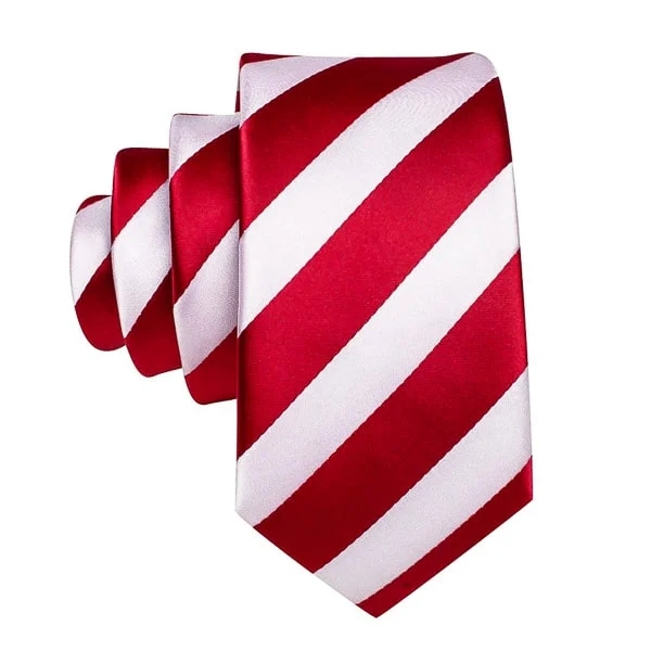 premium designer silk neckties-Classy Men Red White Candy Striped Silk Tie