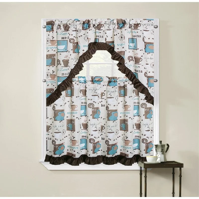 affordable silk bow ties for weddings-Regal Home Collections Cappuccino 3-Piece Tier Curtain and Swag Valance Set - 56 w x36 l inches