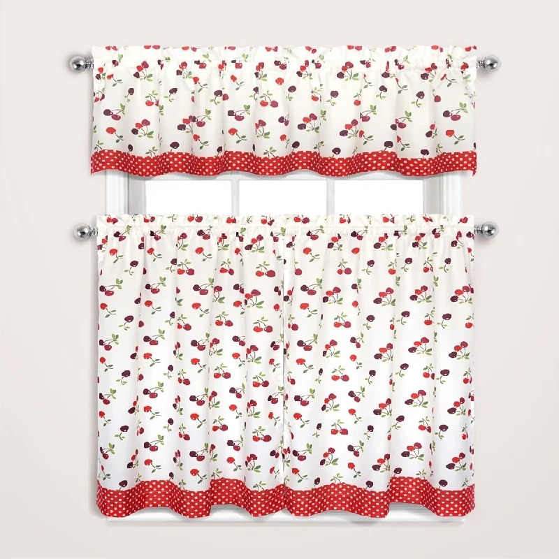 stylish wedding silk bow ties-Regal Home Collections Retro Cherry 3-Piece Tier Curtain and Valance Set - 56 w x36 l inches