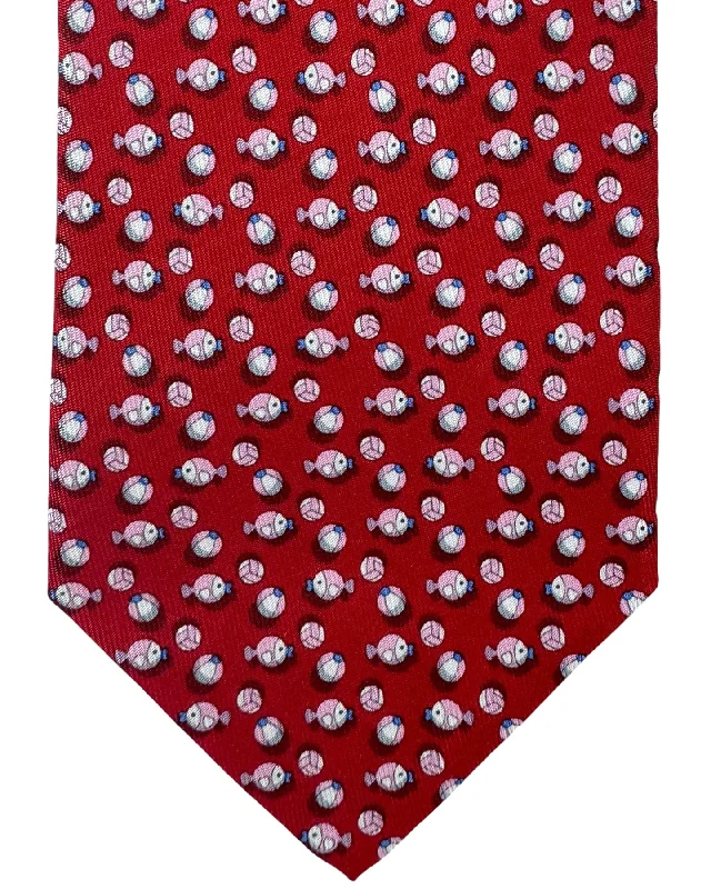 trendy silk necktie designs for weddings-Salvatore Ferragamo Silk Tie Red Pink Beach Ball & Fish - 2024 Collection