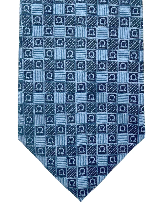 silk necktie sets for casual events-Salvatore Ferragamo Tie Blue Gancini - Jacquard Silk Narrow Necktie