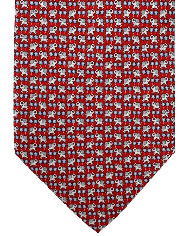 stylish wedding necktie combinations-Salvatore Ferragamo Silk Tie Red Novelty Elephant Design