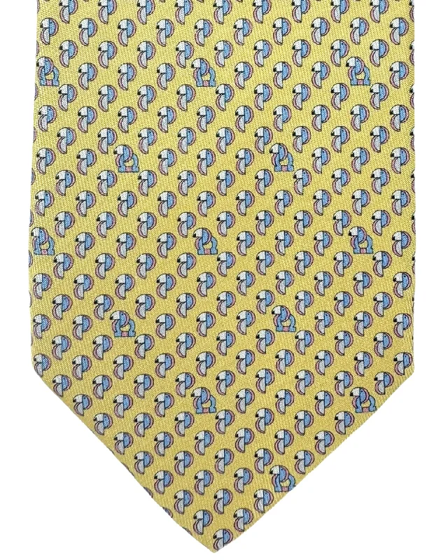 trendy formal silk neckties-Salvatore Ferragamo Tie Yellow Toucan & Gancini - New 2024 Collection