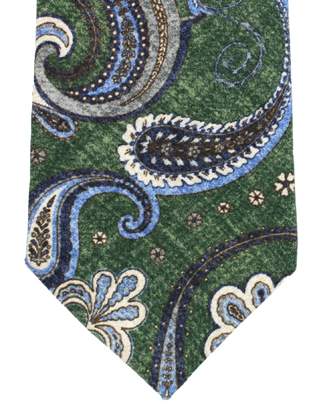 casual silk necktie sets for men-Sartorio Sevenfold Tie Green Blue Paisley SALE