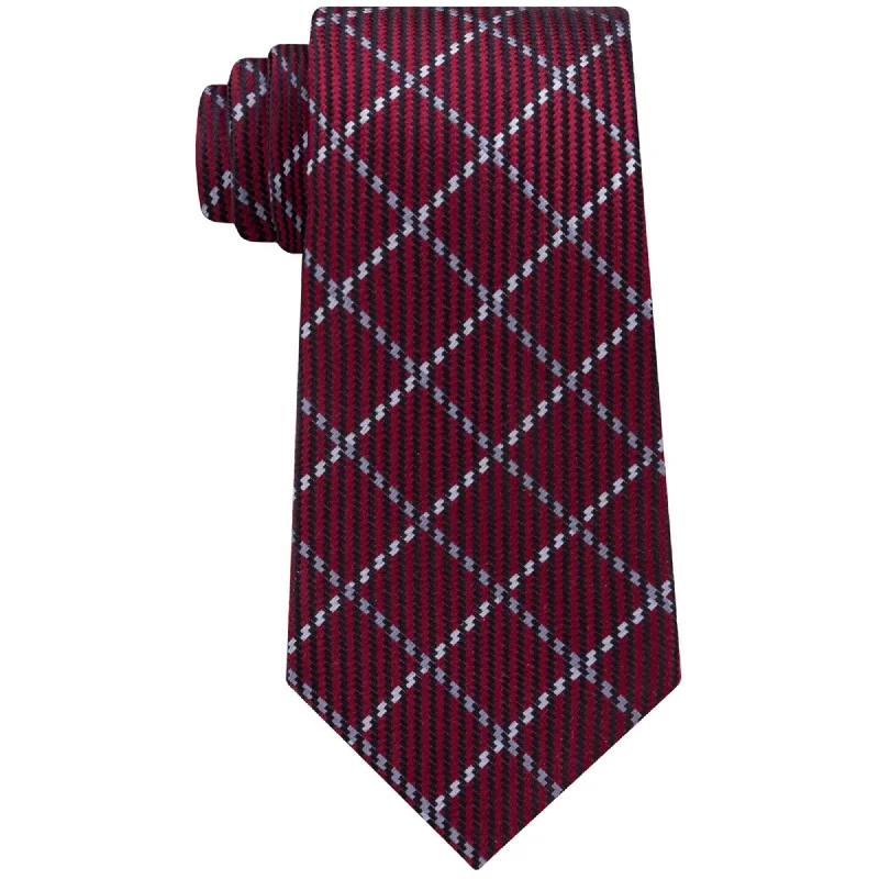 affordable silk ties for wedding parties-Sean John Mens Texture Windowpane Self-tied Necktie, Red, One Size - One Size