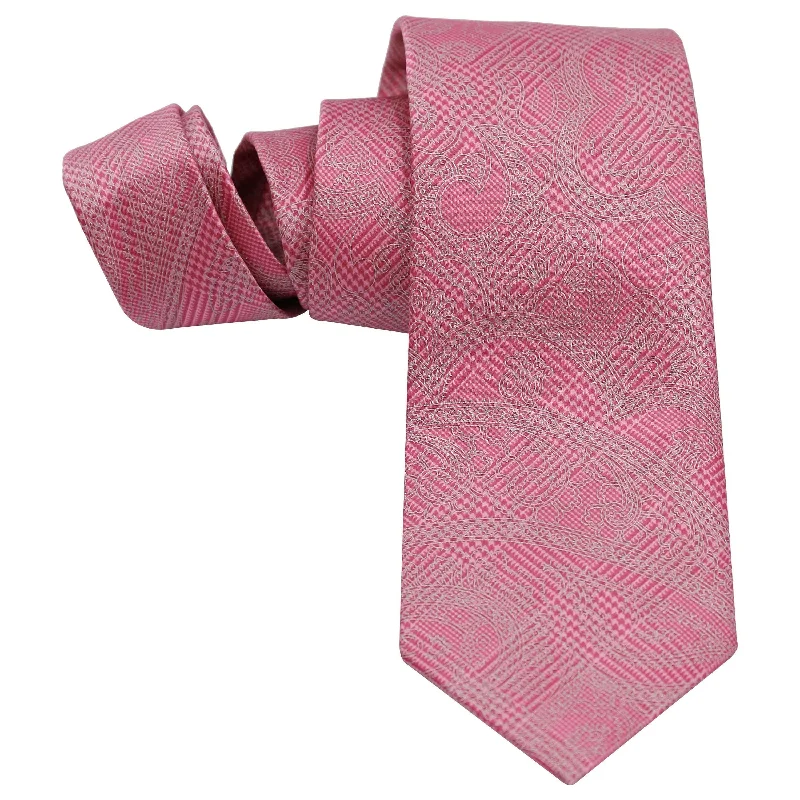 silk ties for men’s wedding celebrations-SILVER ON DUSTY PINK CHECK SILK TIE