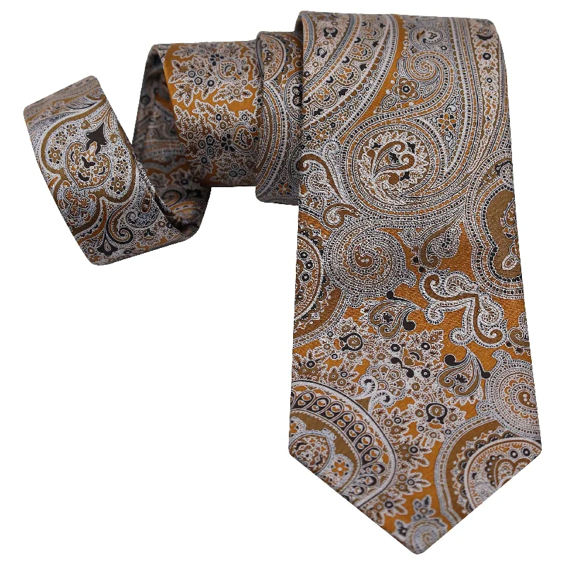 men's silk necktie designs for formal occasions-SILVER WITH MUSTARD SILK TIE