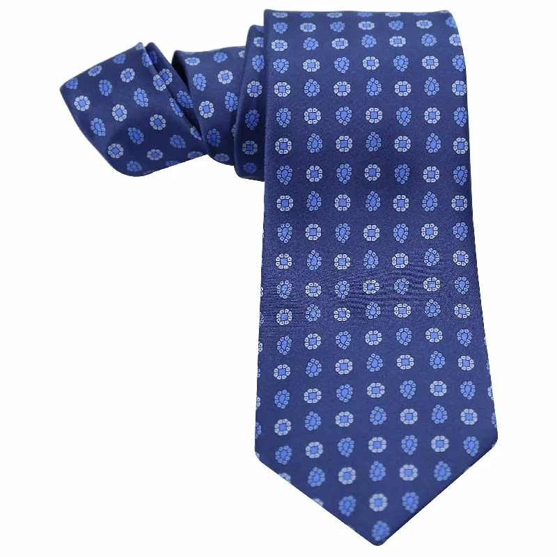 affordable silk necktie designs for men-SKY BLUE FOULARD ON MID BLUE SILK TIE