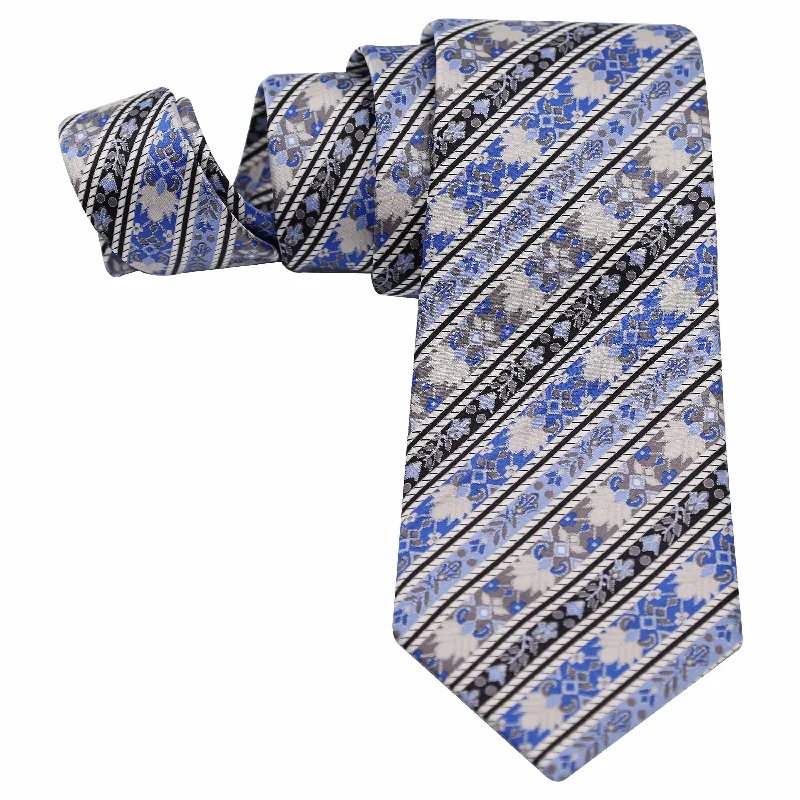 unique silk necktie sets for business wear-SKY BLUE SILVER AND BLACK STRIPE SILK TIE