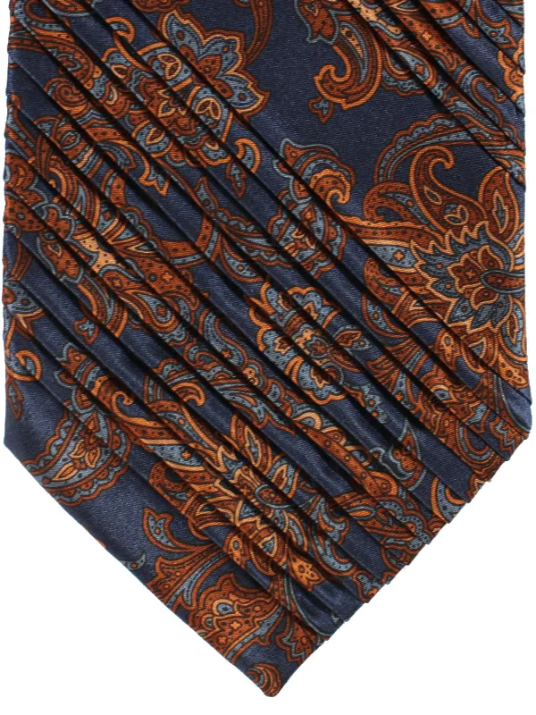 trendy formal silk neckties-Stefano Ricci Pleated Silk Necktie Dark Blue Gray Brown Ornamental