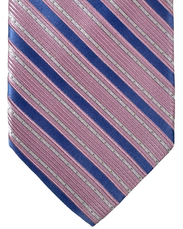 affordable luxury ties for men-Stefano Ricci Silk Tie Pink Periwinkle Stripes