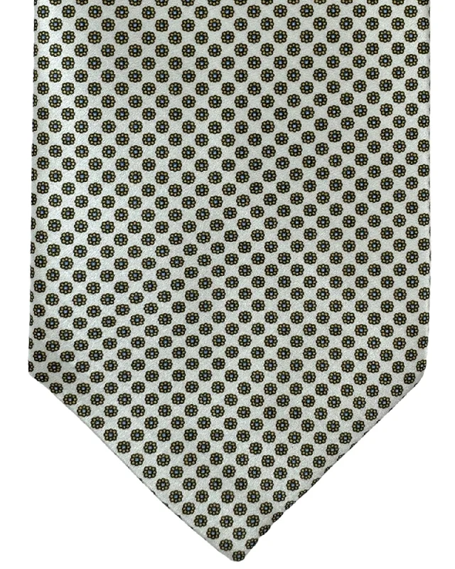 unique office tie styles for men-Stefano Ricci Silk Tie Silver Taupe Blue Mini Flowers