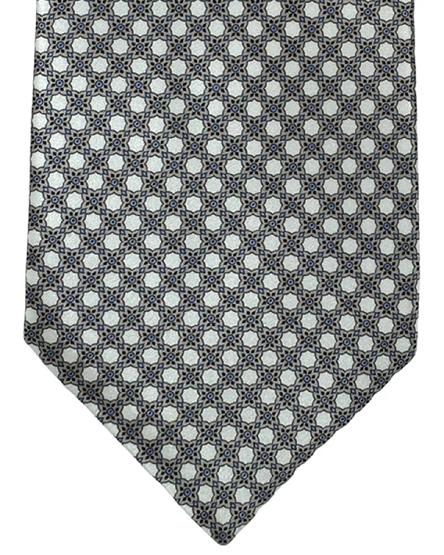 vibrant necktie designs for formal events-Stefano Ricci Silk Tie Taupe Blue Silver Mini Medallions