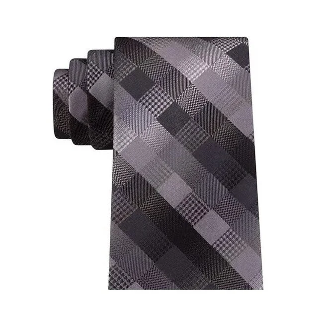 silk necktie patterns for office attire-Van Heusen Men's Bruck Plaid Tie Black Size Regular