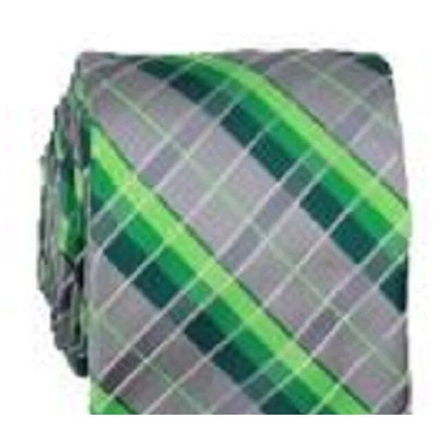 office necktie sets with pocket squares-Van Heusen Men's Plaid Professional Neck Tie Green Size Regular