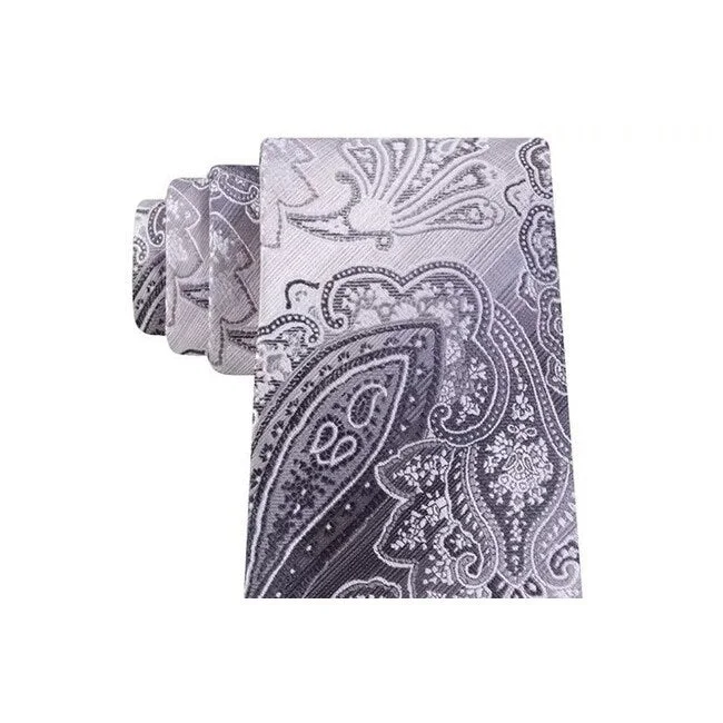 silk necktie combinations for office-Van Heusen Mens The Ferreira Paisley Office Neck Tie Black Size Gray